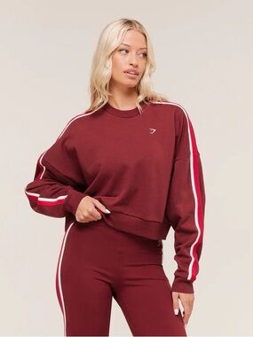 Gymshark Piping Midi Burgundy Crew Sweatshirt with Red & White Stripes